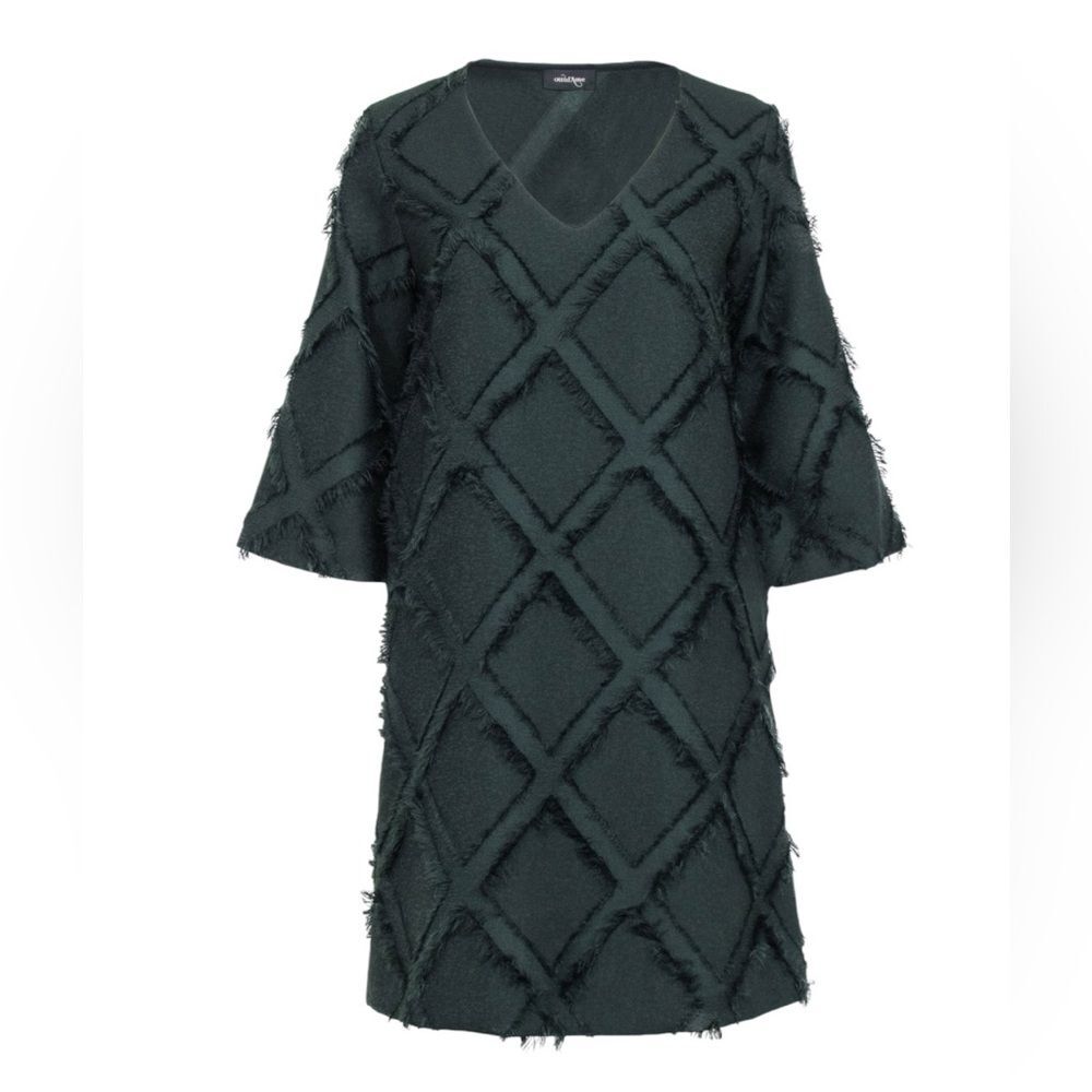 Ottod'ame Edie Sedgwick Green Diamond Fuzzy Frill Dress Made in Italy Size 10